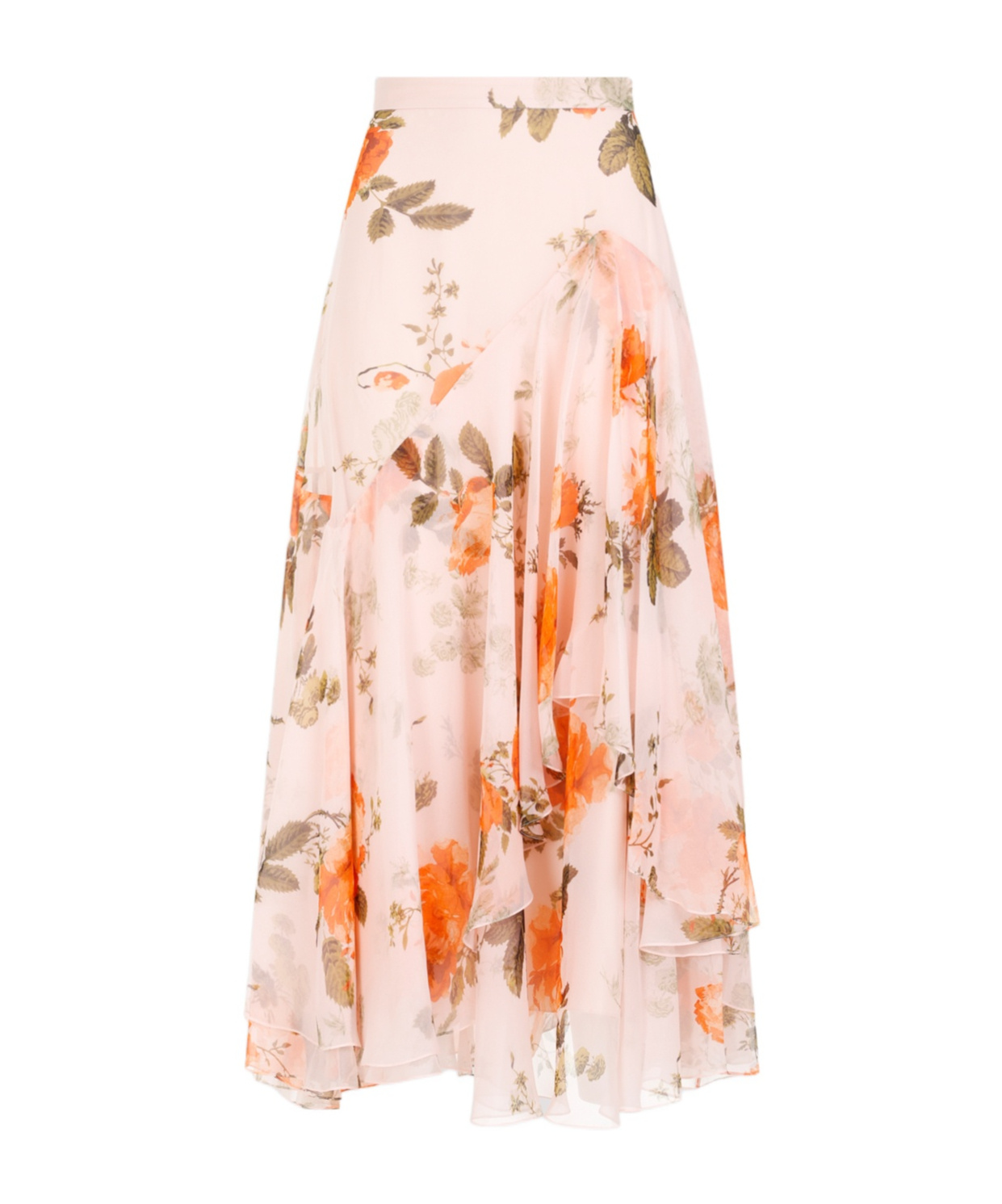 Shop Erdem Floral-print Tiered Maxi Skirt In Nude