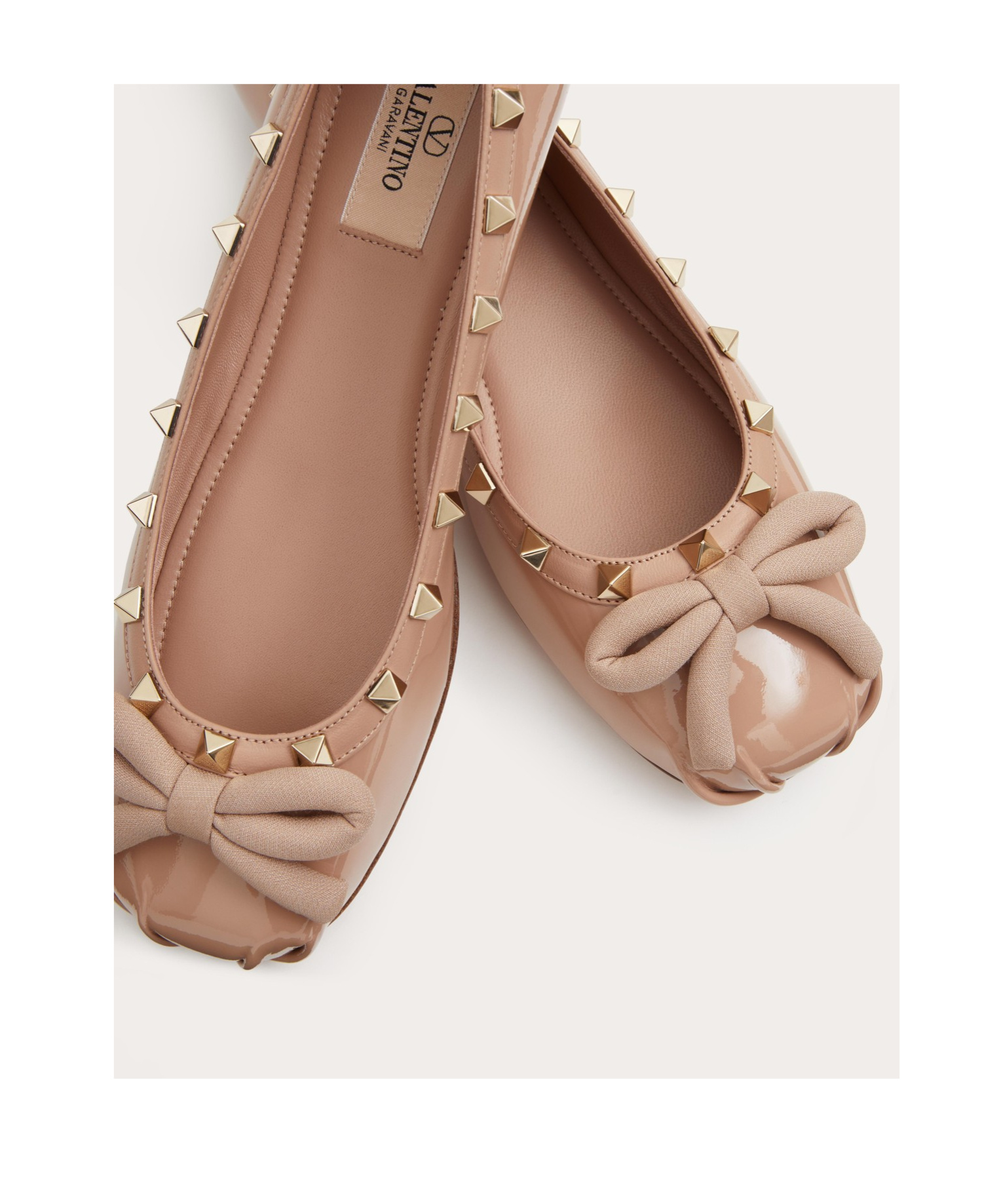 Valentino Leather Ballet Flats With Bow And Studs In Nude