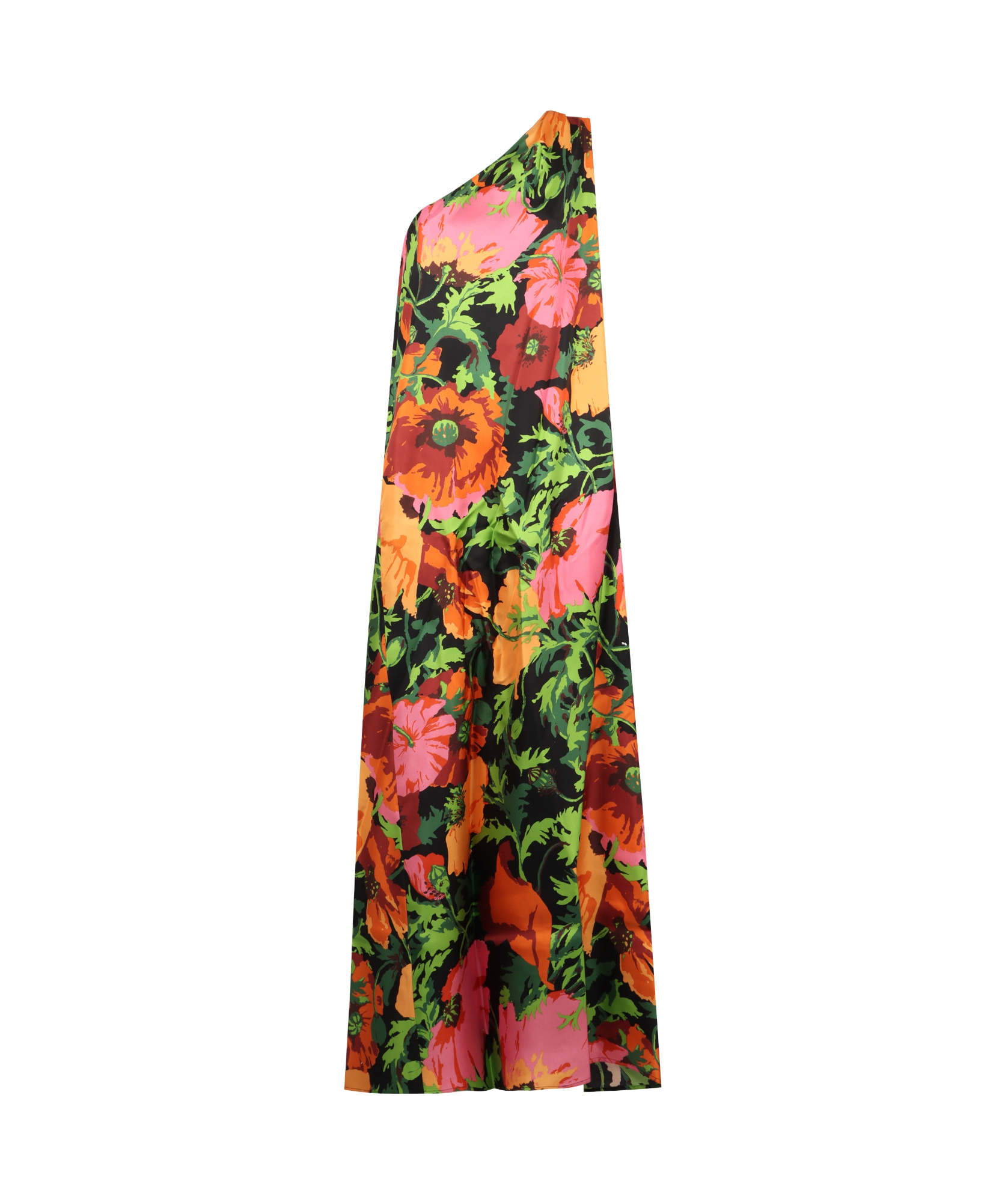 La Doublej Roy Floral One-shoulder Maxi Silk Twill Dress In Multicolor