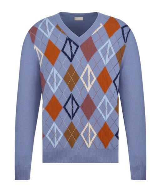 Dior Argyle V Neck Sweater With Long Sleeves In Purple