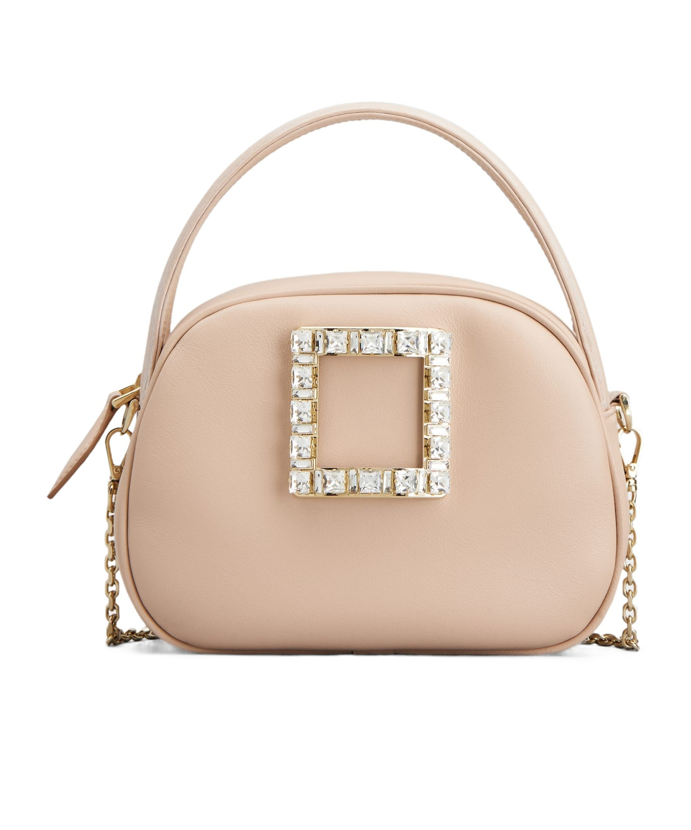 Roger Vivier Viv' Ladybug Strass Buckle Mini Bag In Leather In Nude