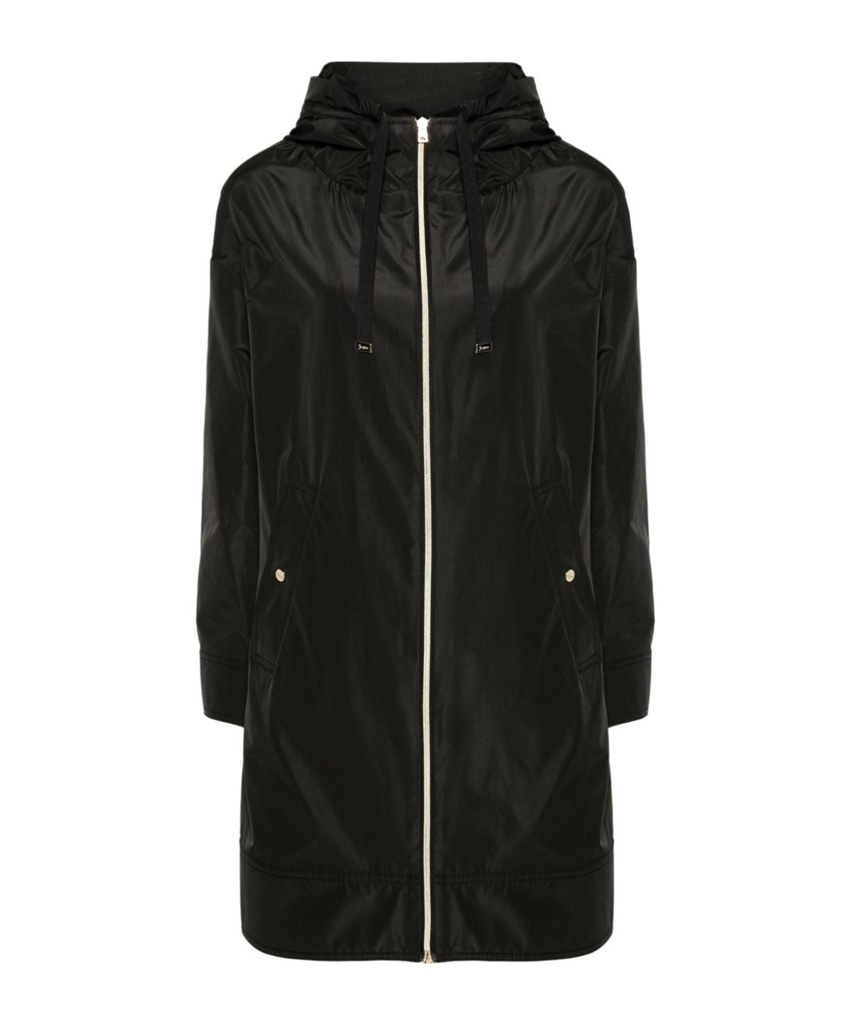 Shop Herno Zip-up Hooded Coat In Black