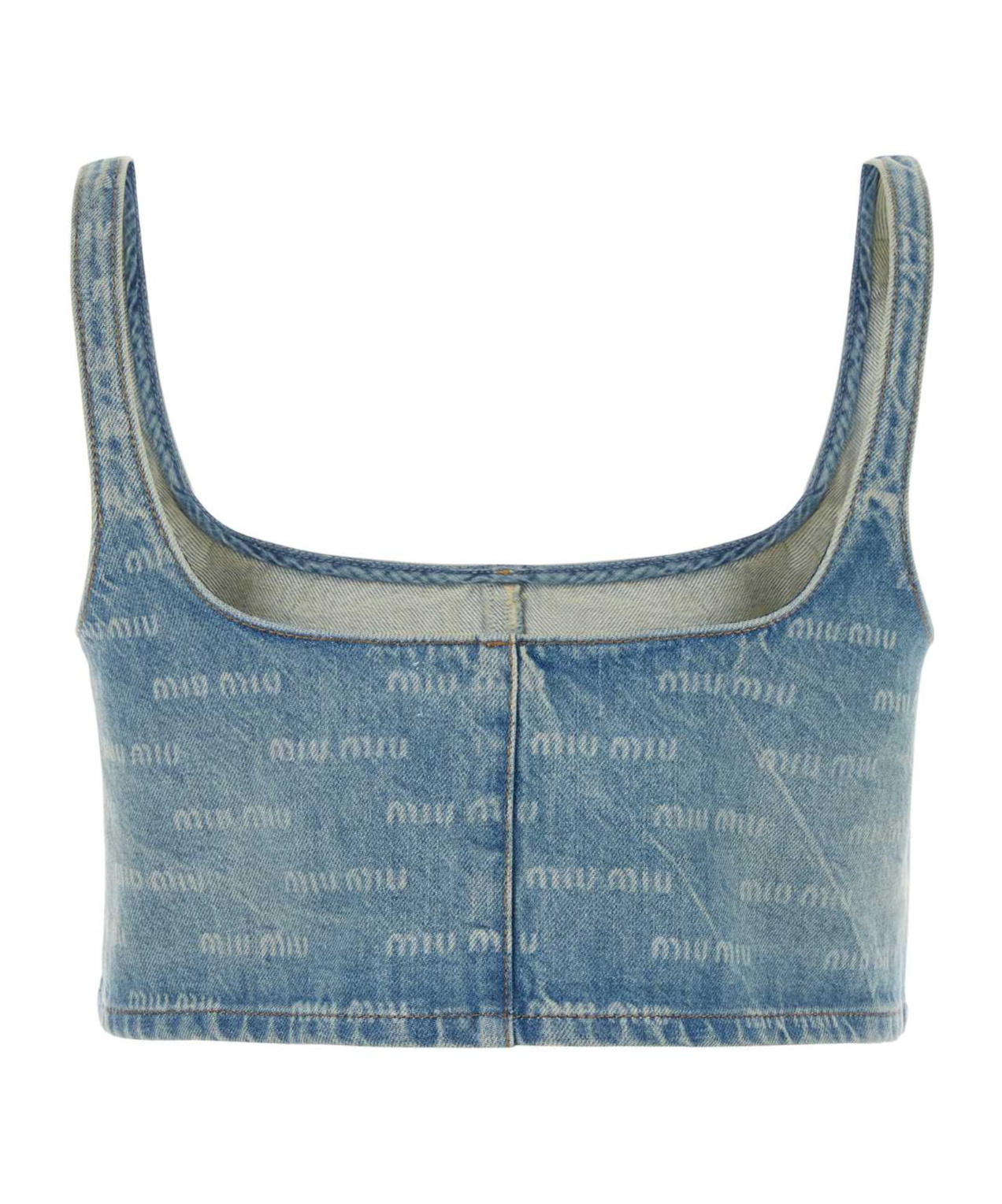 Miu Miu Printed Denim Crop-top In Gray