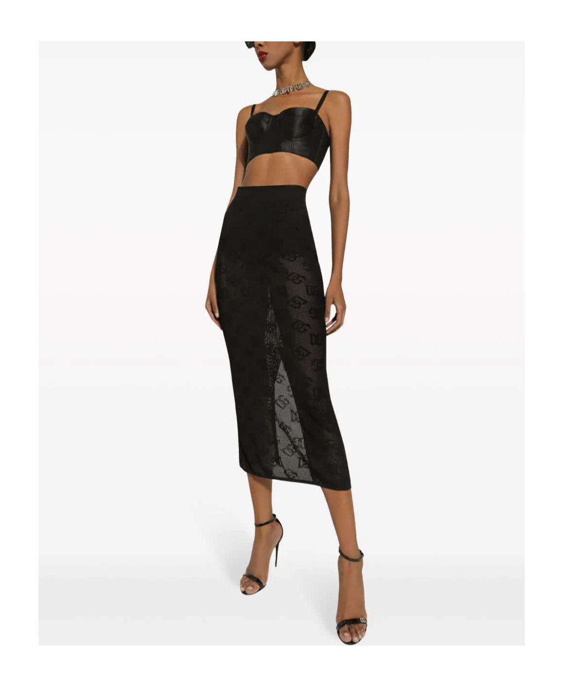 Dolce & Gabbana Dg-jacquard Midi Skirt In Black