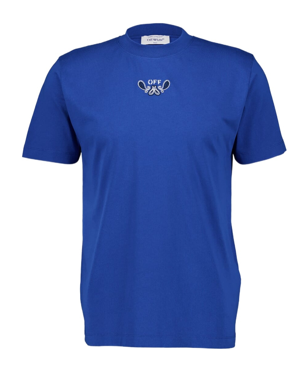 Off-white Off White Logo Printed Crewneck T-shirt In Blue