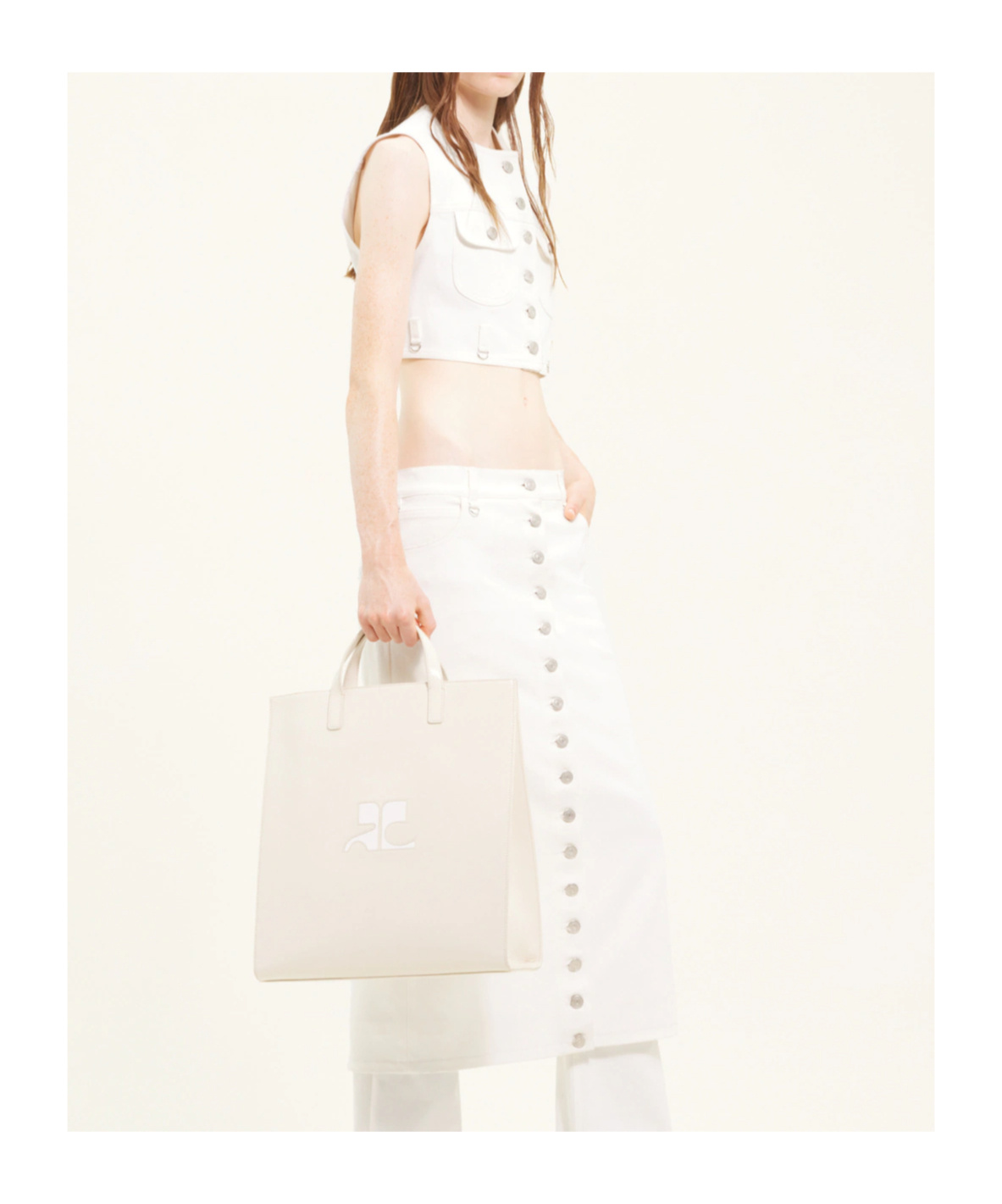 Courrèges Heritage Leather Tote Bag In White