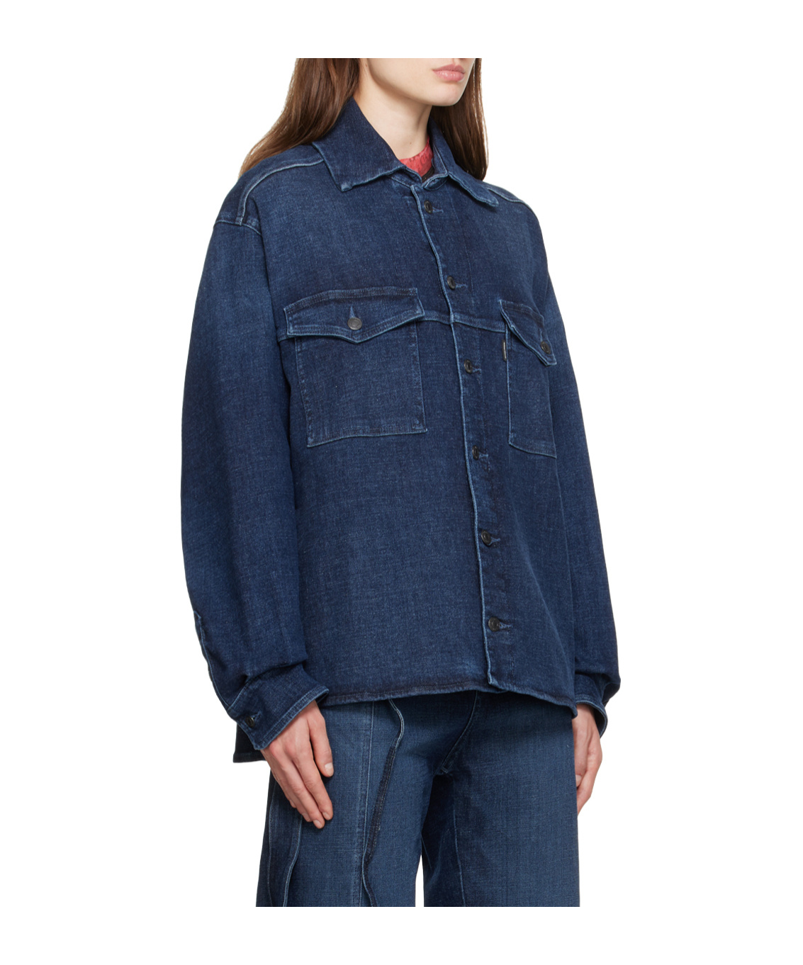 Ottolinger Square Collar Long-sleeved Denim Shirt In Blue