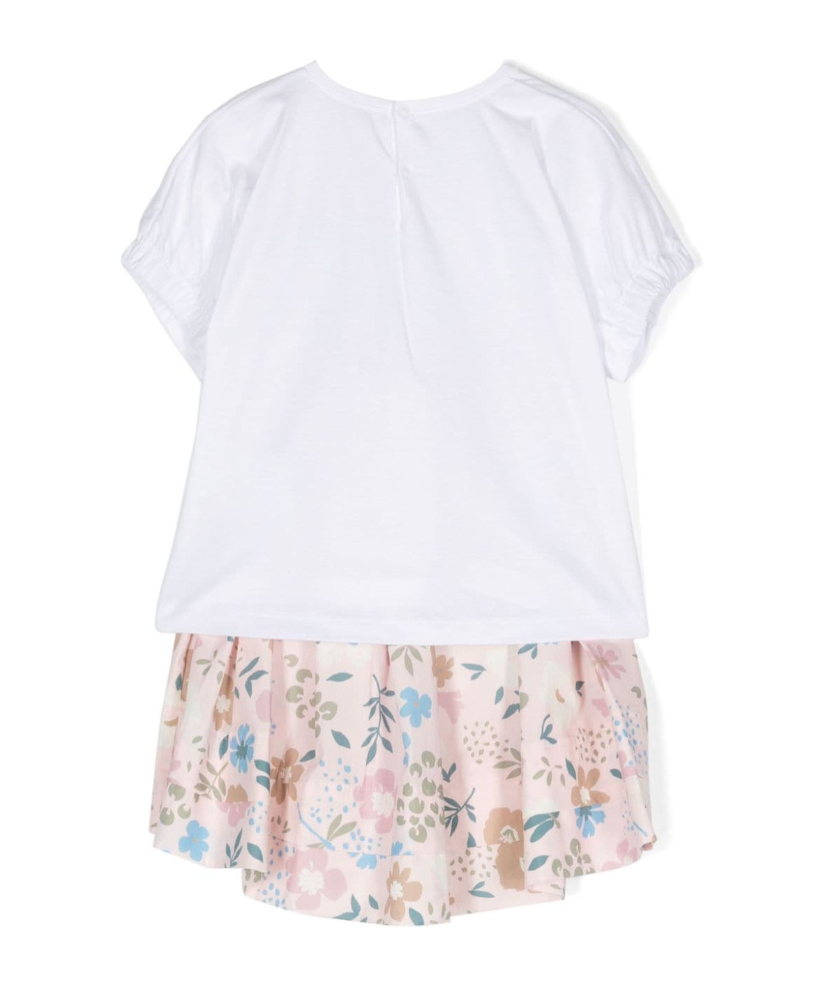 Il Gufo Floral Printed Blouse And Skirt Suit In White