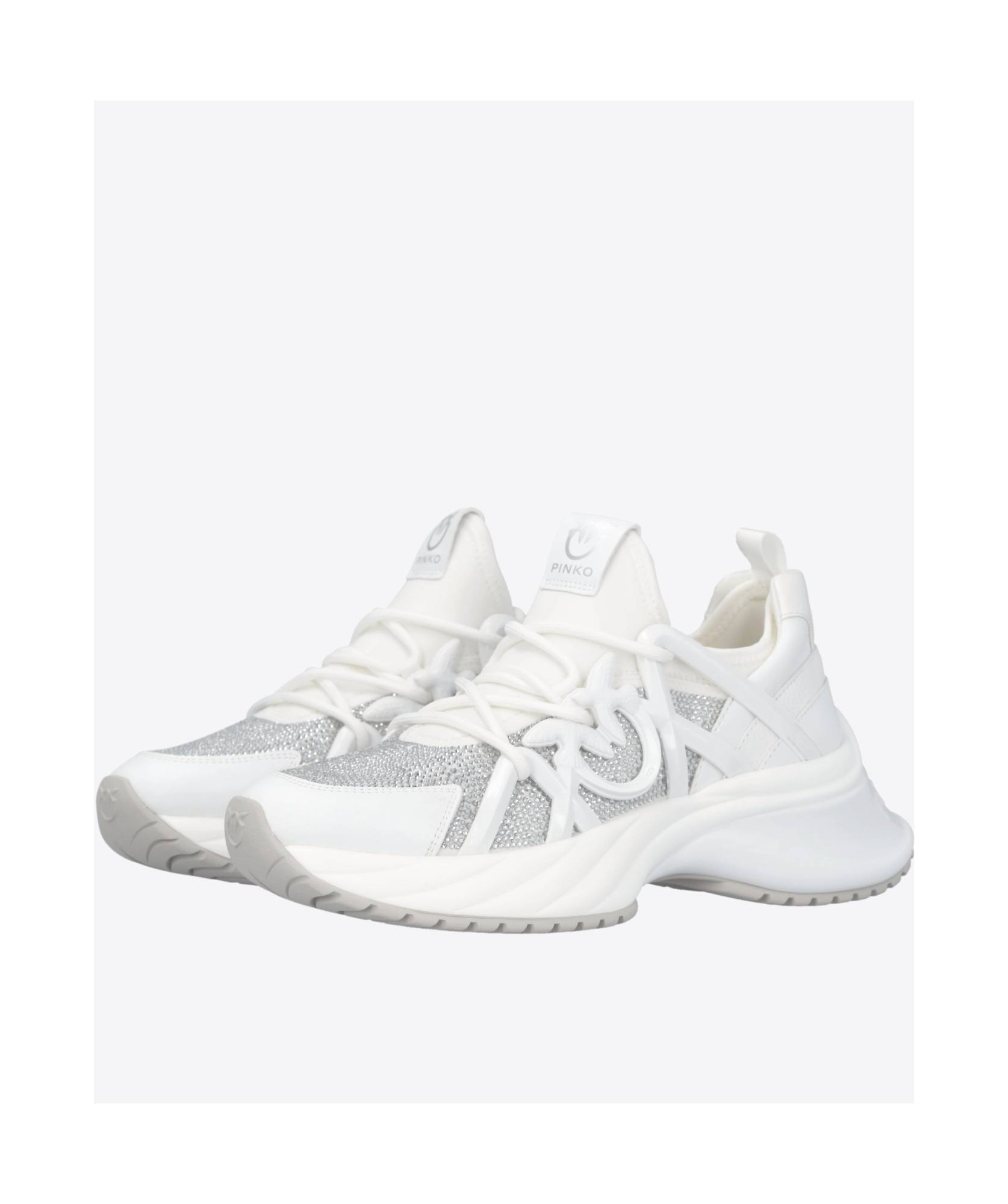 Shop Pinko Rhinestone-embellished Leather Sneakers In White
