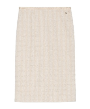 Gucci Logo-plaque Tweed Midi Skirt In Nude