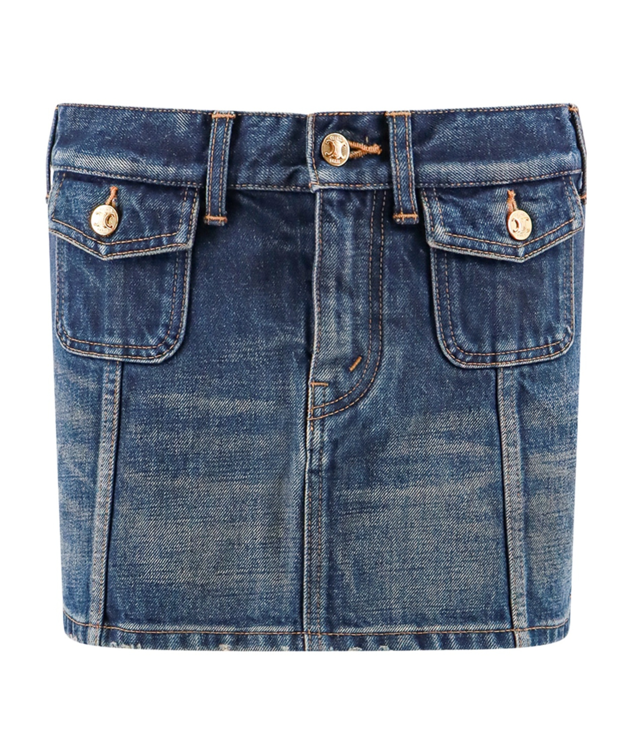 Celine Denim Mini Skirt With Vintage Effect In Blue