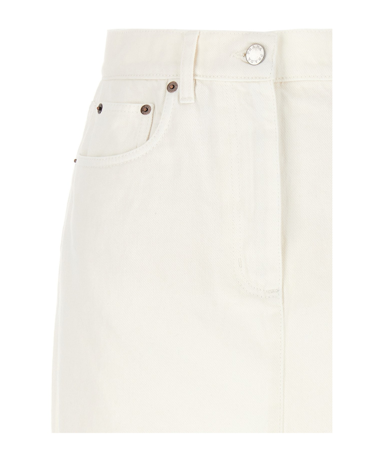 Prada Logo-appliqué Denim Mini Skirt In White