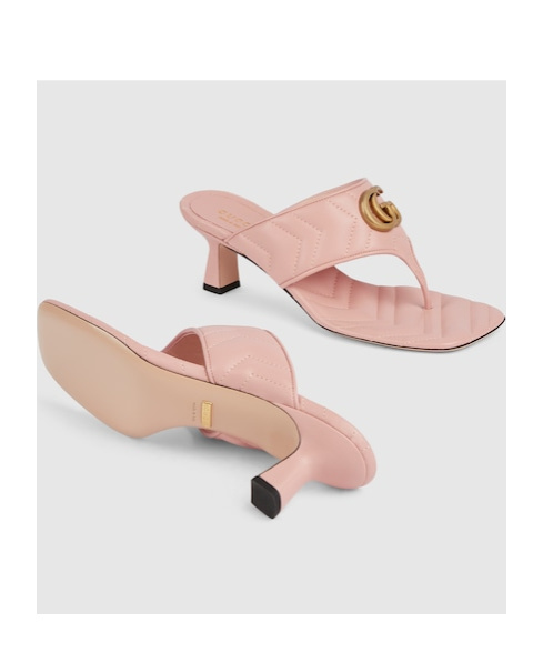 Gucci Double G Thong Leather Sandal In Pink