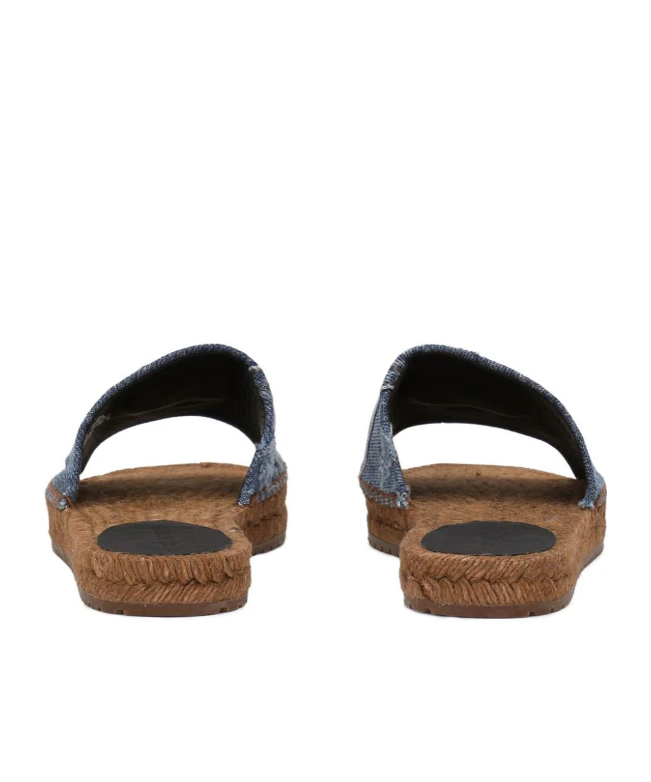 Dolce & Gabbana Patchwork Denim Dg Logo Flat Slides In Multicolor