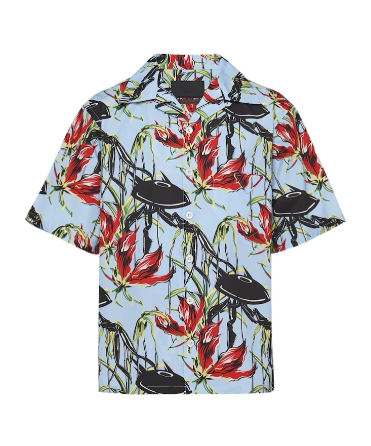 Prada Floral Print Buttoned Shirt In Multicolor