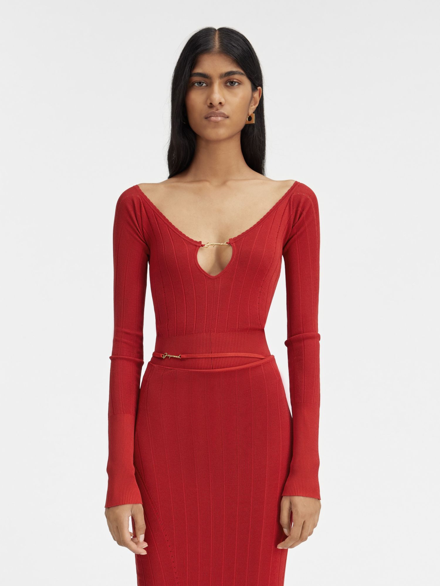 Jacquemus Long Sleeve Scalloped Top In Red