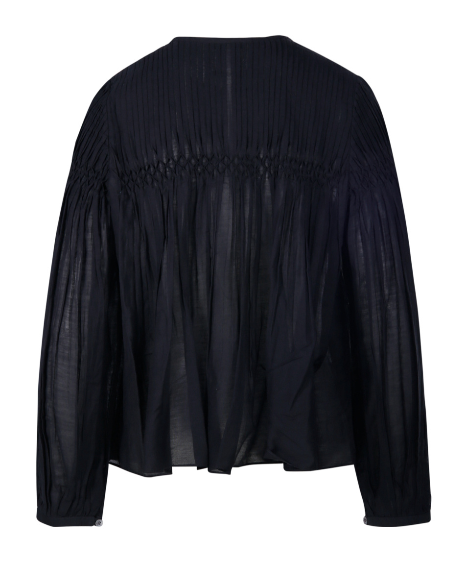 Shop Isabel Marant Abadi Plissé Blouse In Black