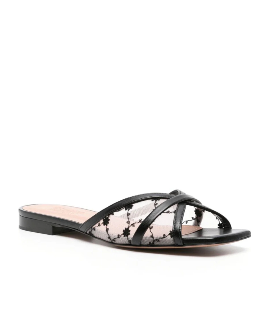 Shop Malone Souliers Perla Flower Embroidered Slippers In Black