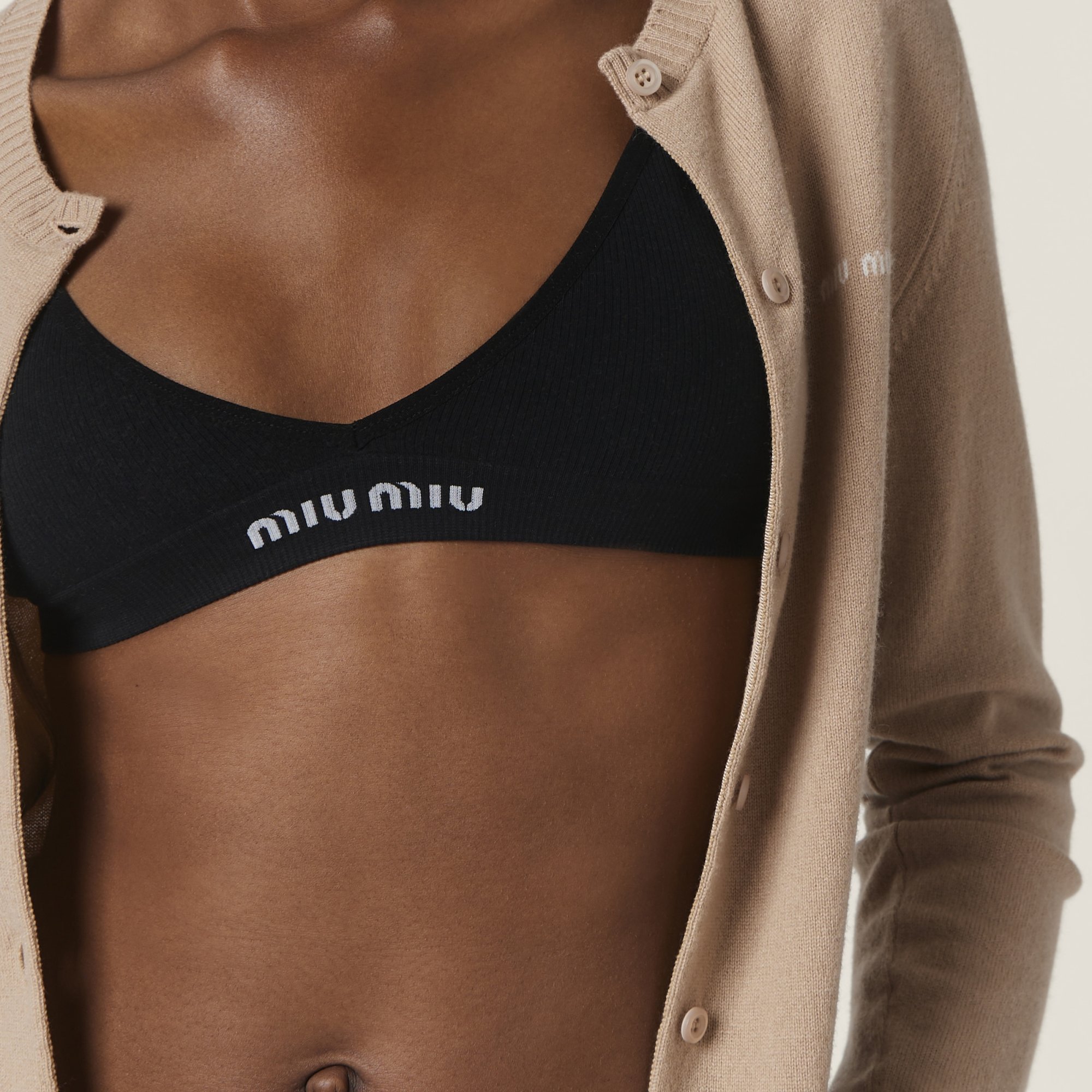 Miu Miu Seamless Triangle Cotton Bra In Black