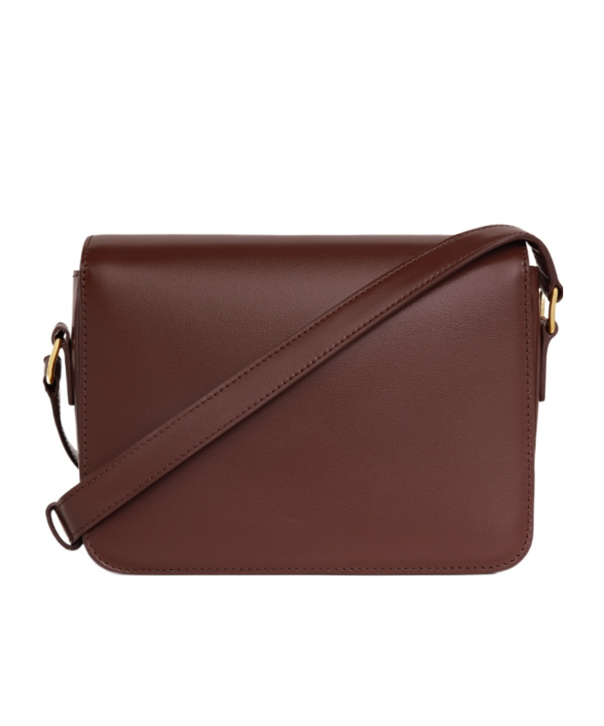 Celine Triomphe Classique Bag In Glossy Calfskin In Brown