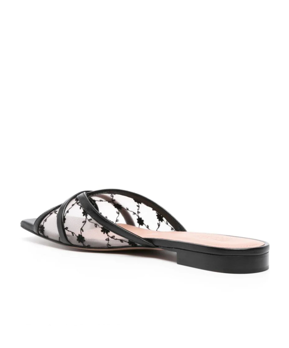 Shop Malone Souliers Perla Flower Embroidered Slippers In Black