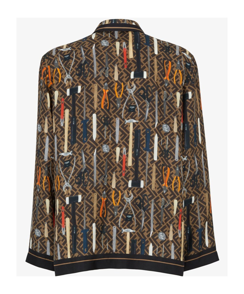 Fendi Ff And Tools Print Silk Shirt In Black