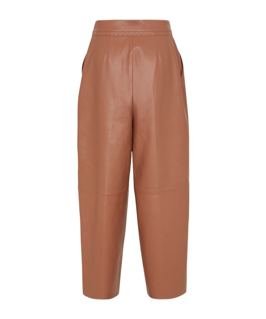 Fendi Tan Coloured Leather Trousers In Brown
