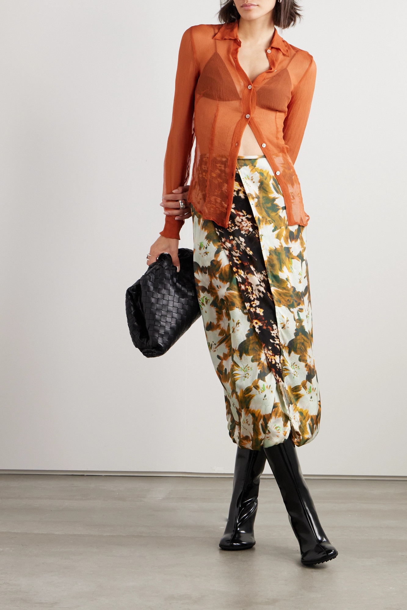 Dries Van Noten Long Sleeve Button-down Shirt In Brown