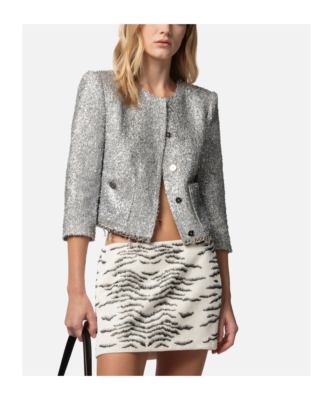 Elisabetta Franchi Tweed Lurex Blazer In Gray