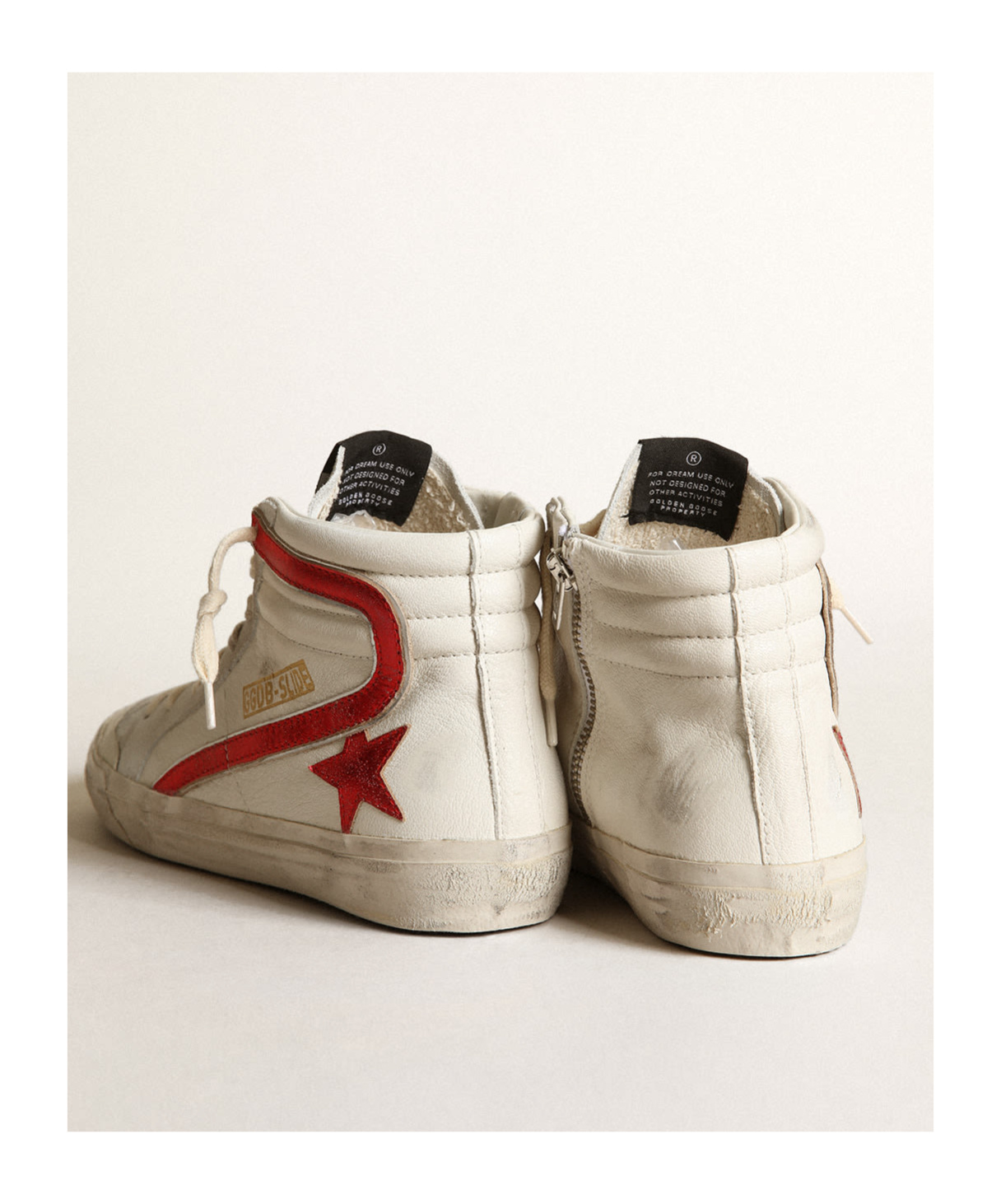 Golden Goose Slide With A Red Laminated Leather Star And Flash In Neutral