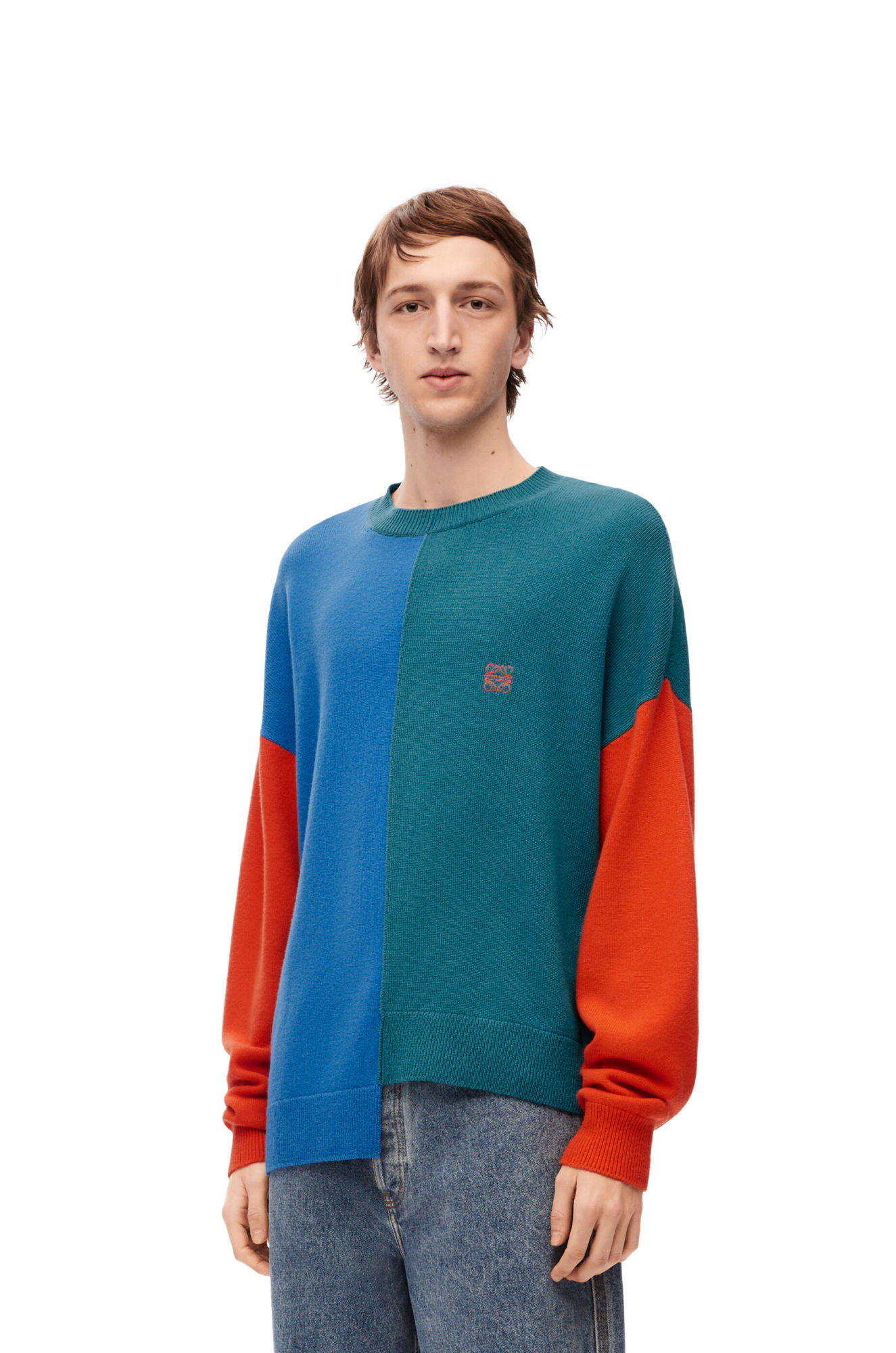 Loewe Asymmetric Colour-block Knitted Jumper In Green