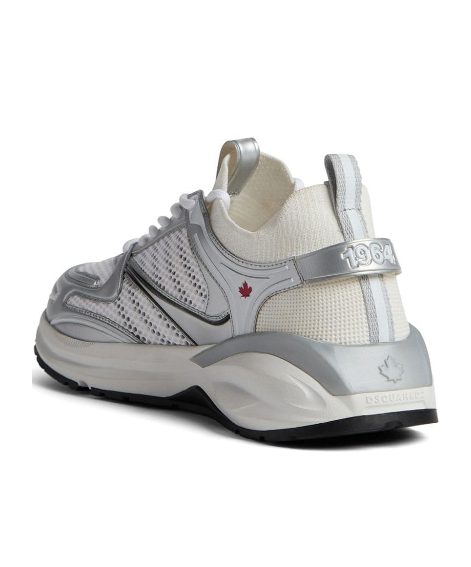 Dsquared2 Chunky Sole Mesh Sneakers With Maple Leaf Print In White