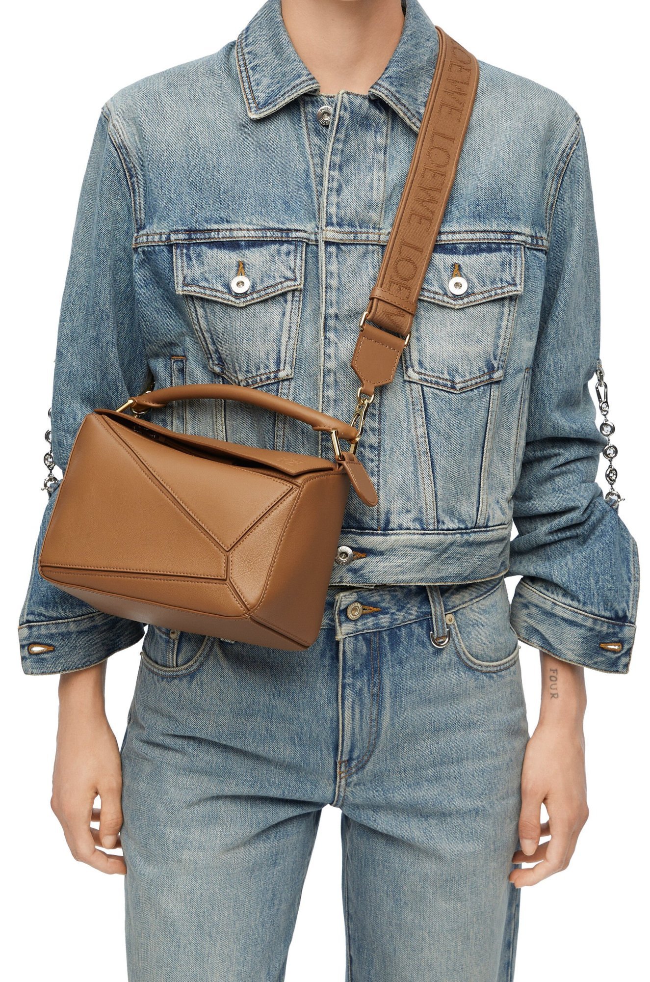 Loewe Small Puzzle Bag In Satin Calfskin In Brown