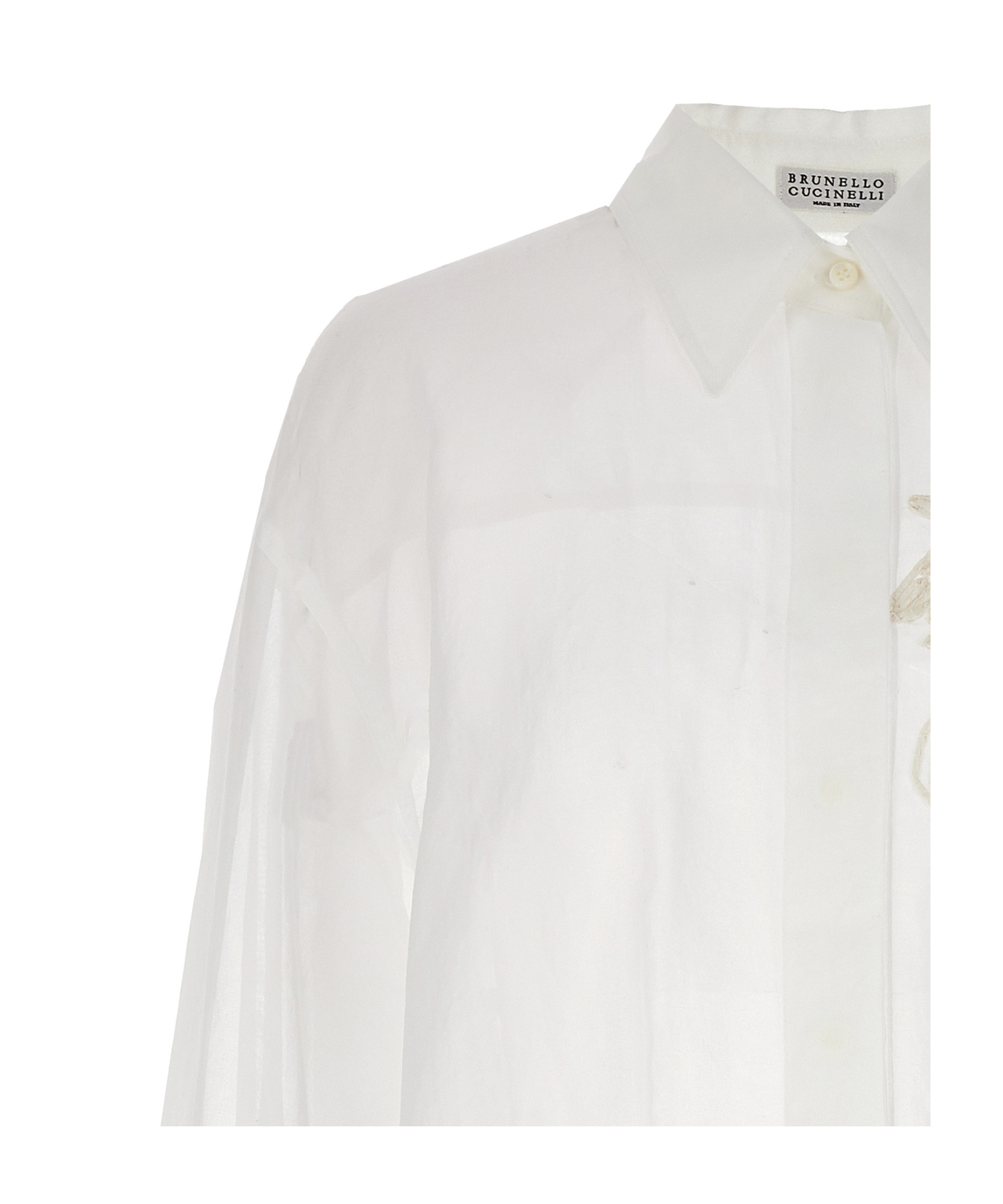 Brunello Cucinelli Elegant White Cotton Knit Shirt With Dazzling Magnolia Embroidery For Women In White