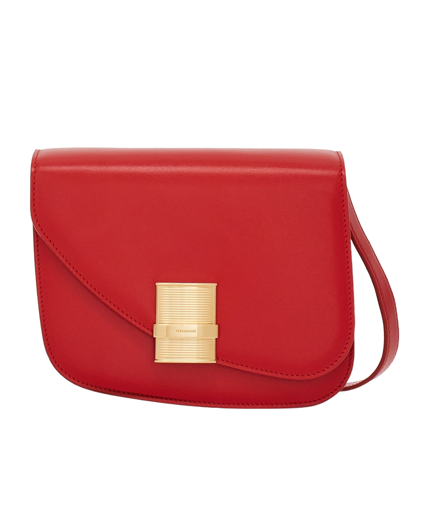 Ferragamo Small Asymmetric Leather Crossbody Bag In Red