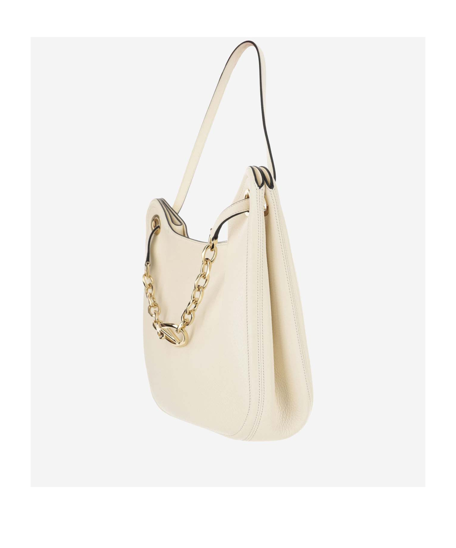 Valentino Vlogo-chain Leather Tote Bag In White