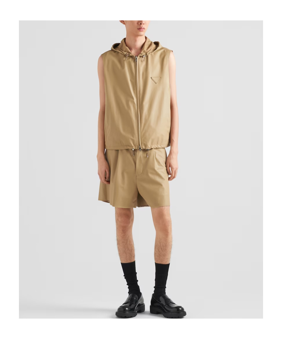 Prada Hooded Leather Vest In Brown