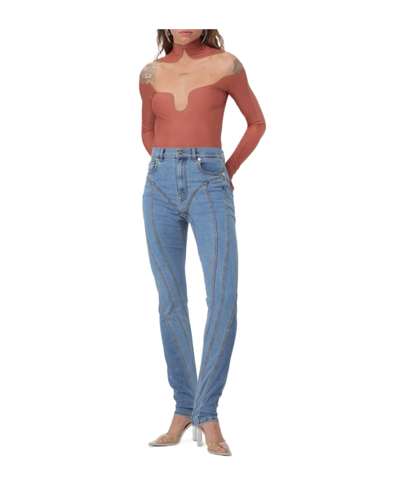 Mugler Spiral Skinny Jeans In Blue
