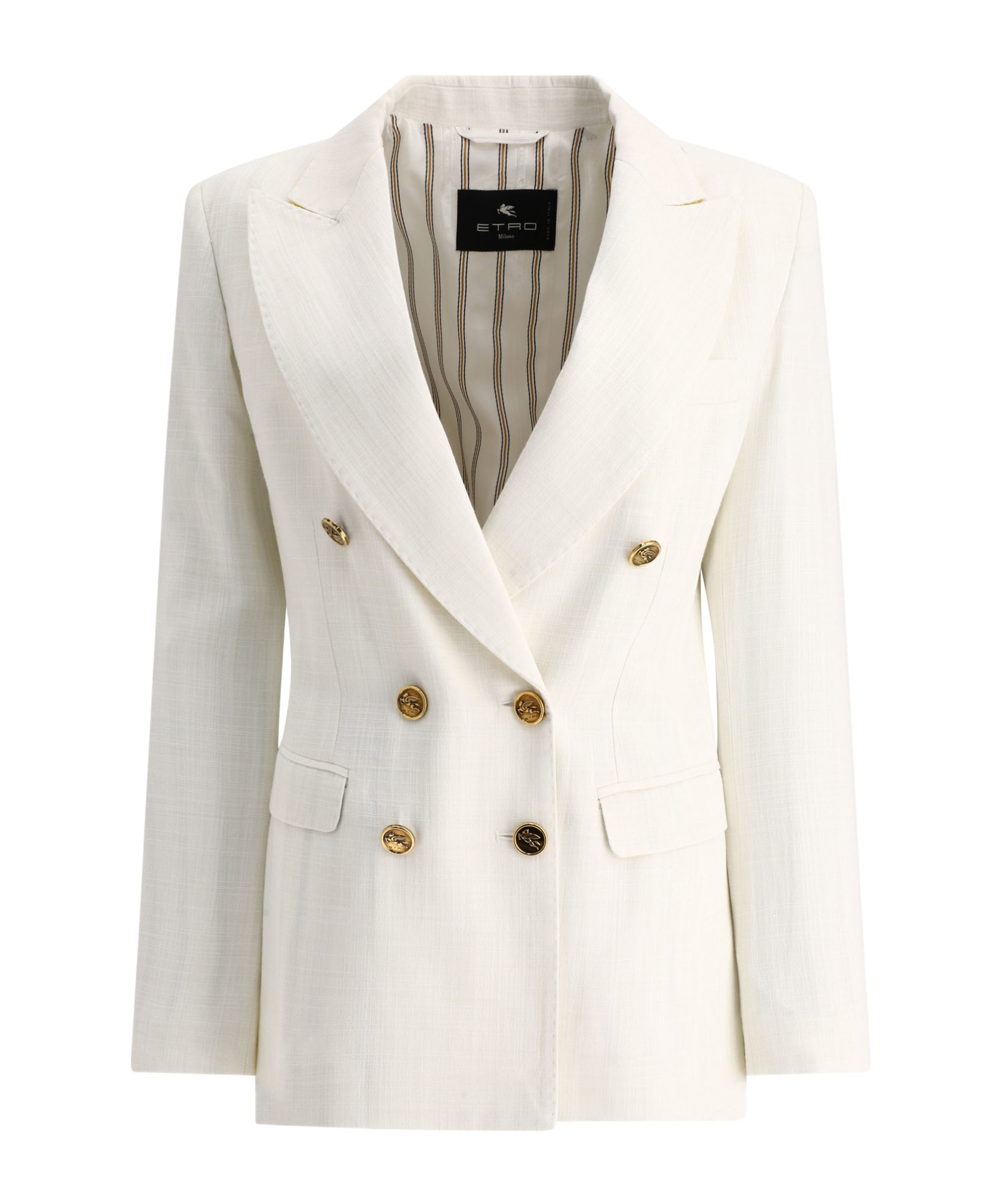 Etro Zweireihiger Blazer Aus Geflammtem Stoff In White