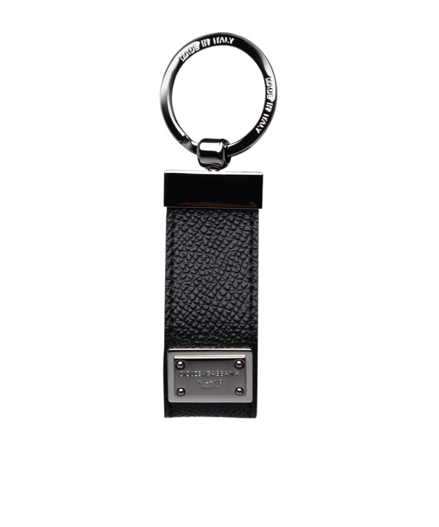 Dolce & Gabbana Calfskin Key Chain With Logo Tag In Black
