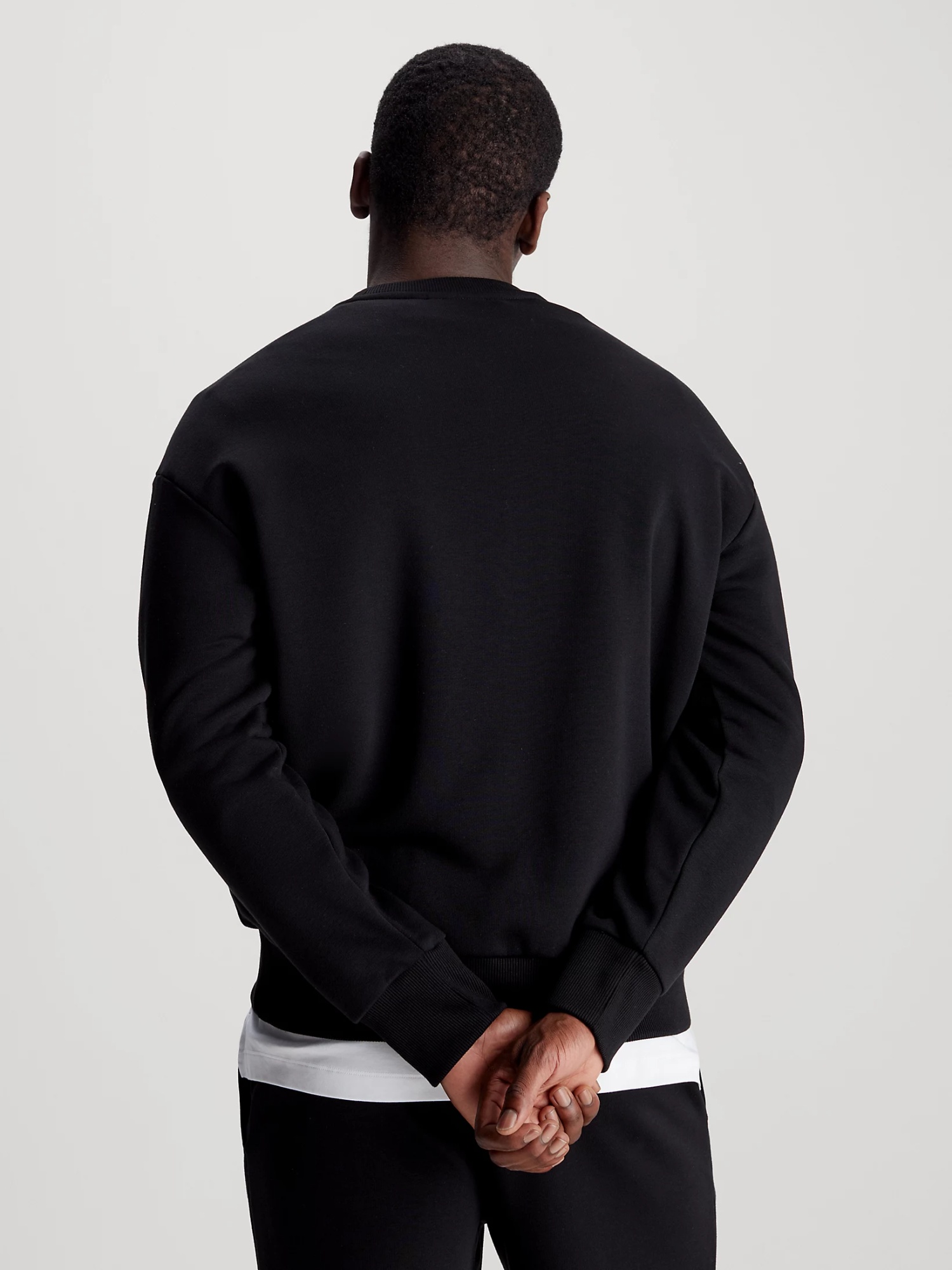 Shop Calvin Klein Round Collar Long Sleeve Sweater In Black