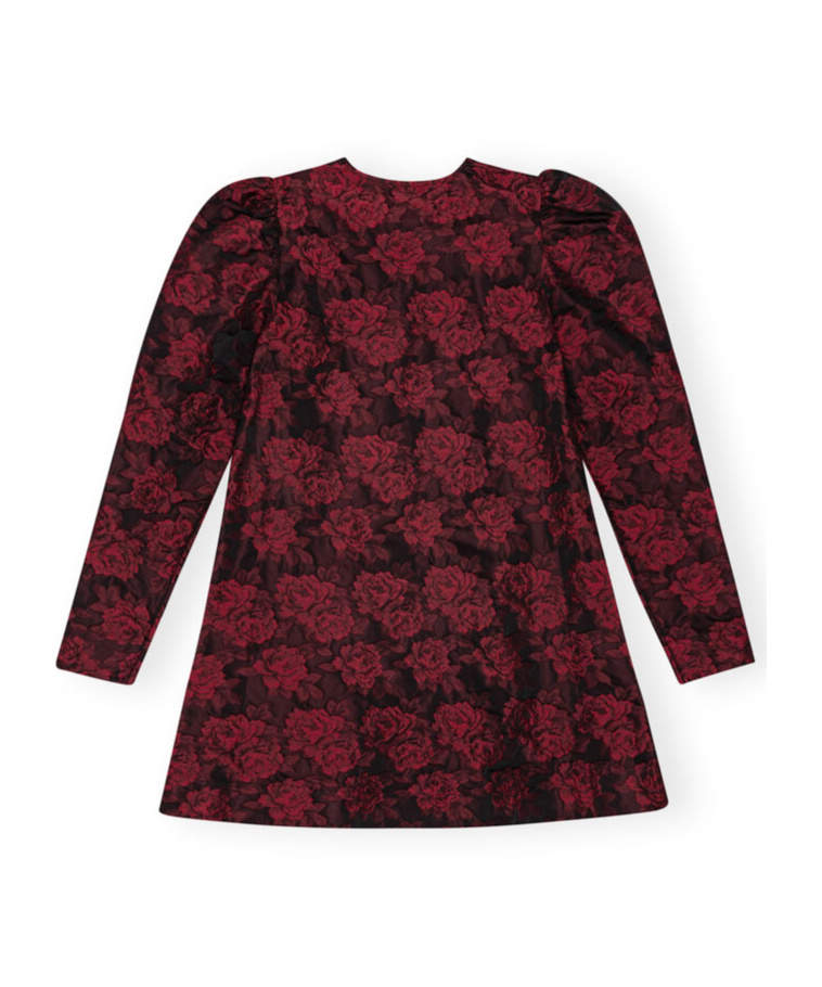 Ganni Botanical-print Jacquard Long-sleeve Minidress In Brown