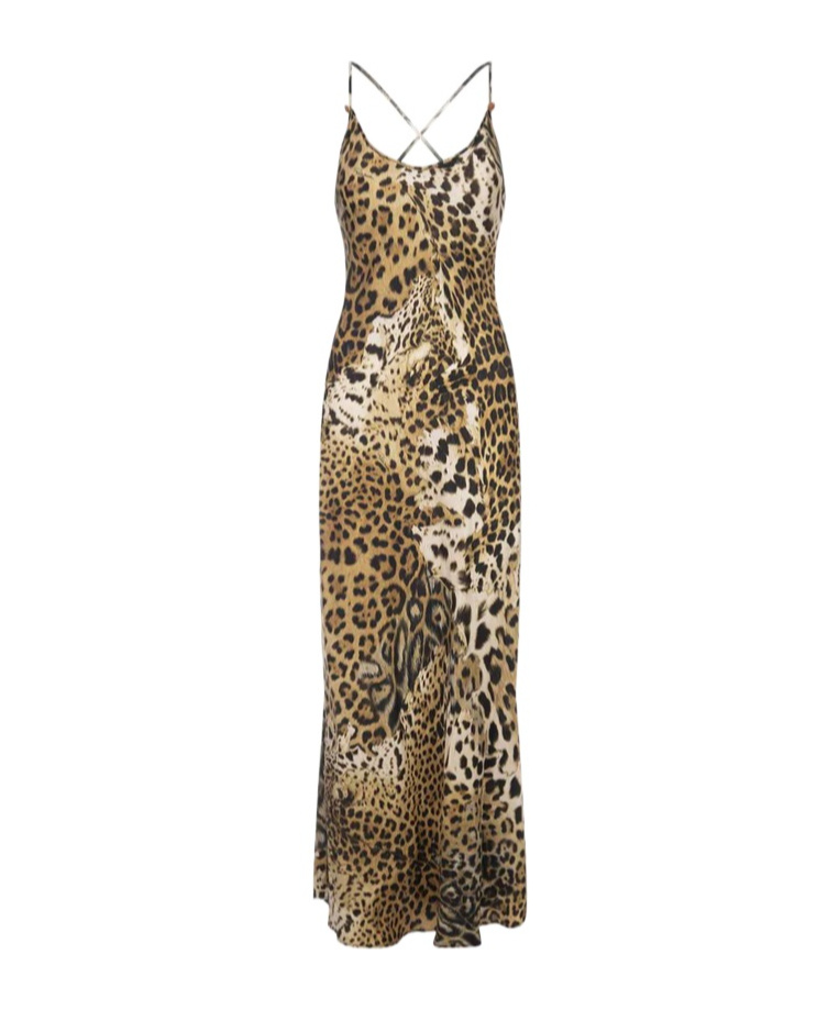 Shop Roberto Cavalli Leopard Print Silk Dress In Green