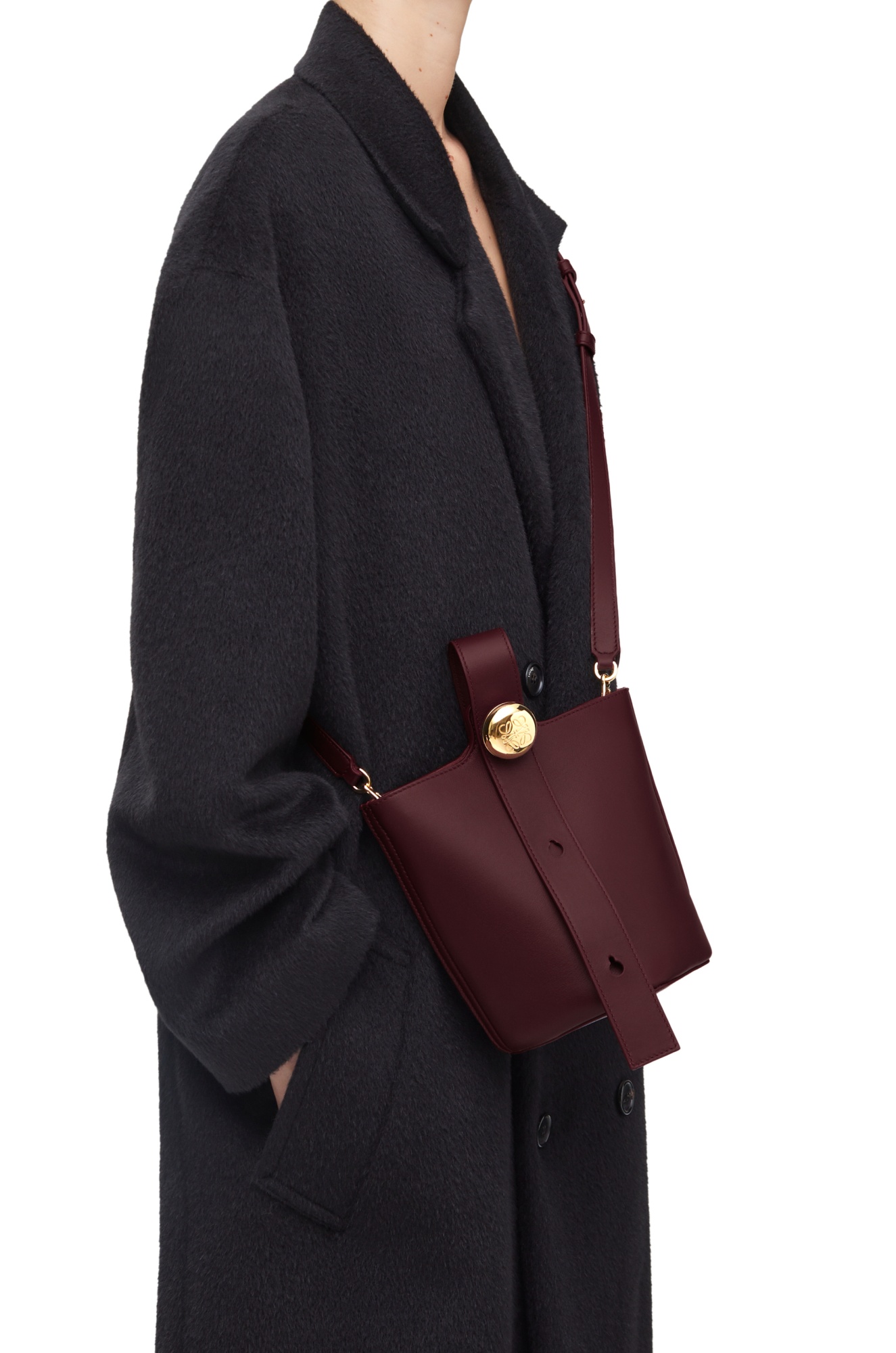 Loewe Mini Pebbled Leather Bucket Bag In Red