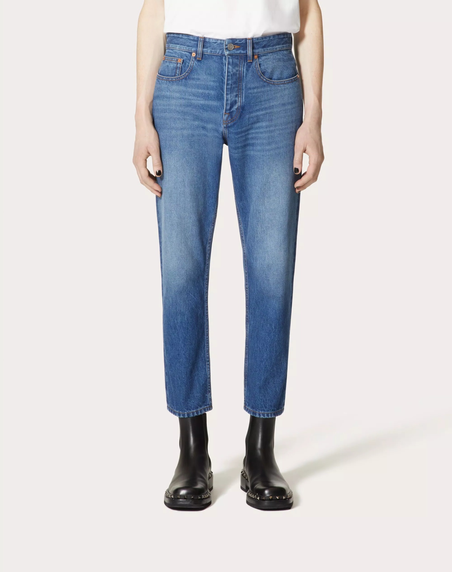 VALENTINO VALENTINO LOGO PATCH CROPPED JEANS