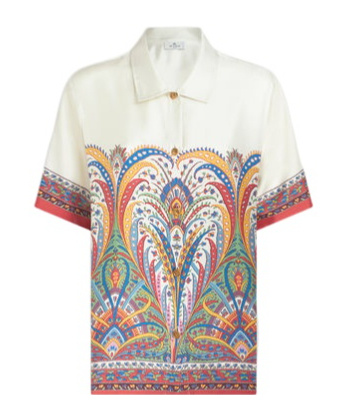 Etro Silk Shirt With Collared Neck And Print In White