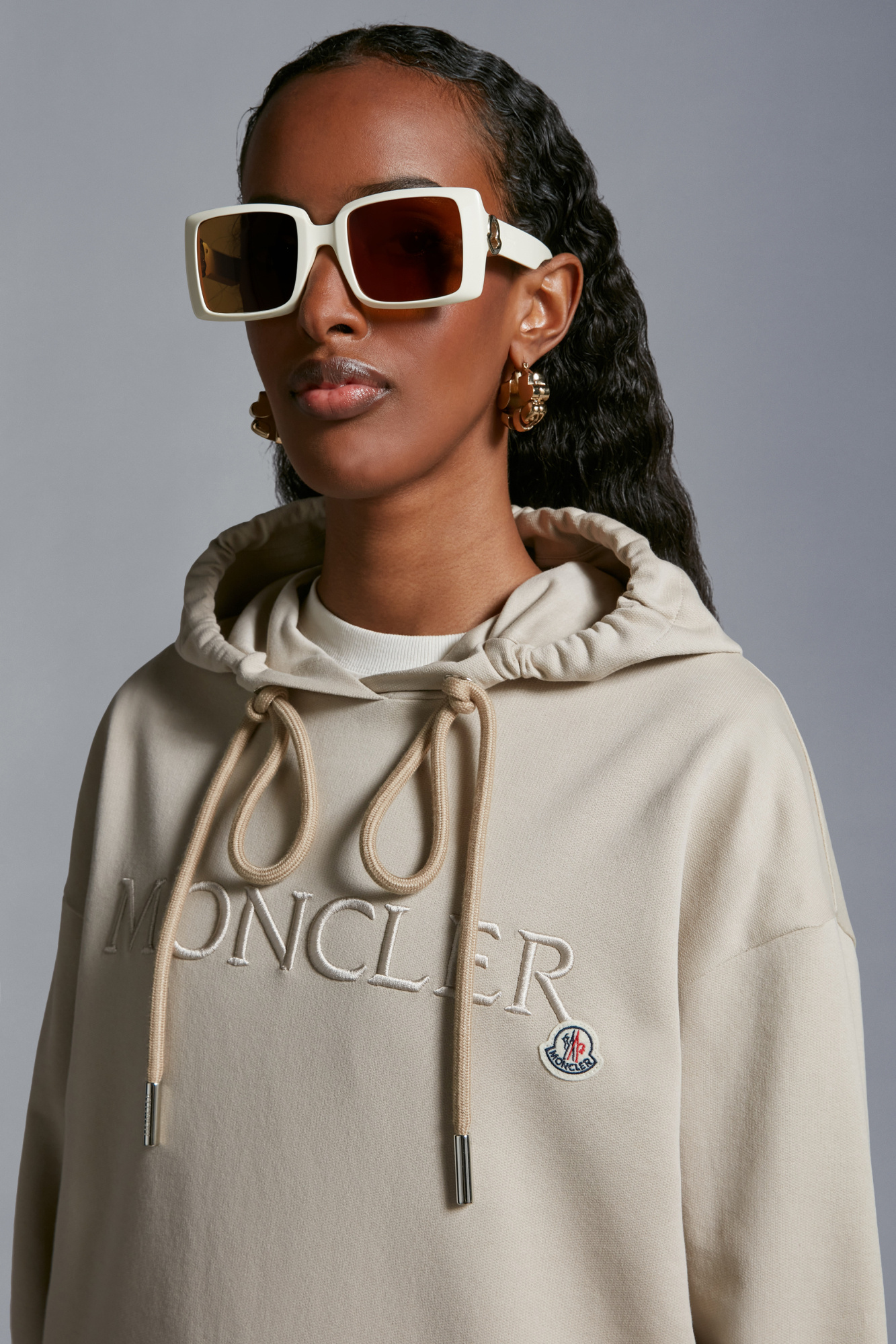 Moncler Logo-embroidered Cotton Hoodie In Nude