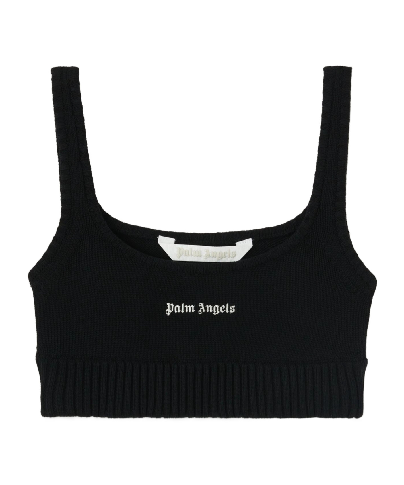 Palm Angels Logo Embroidered Cropped Knitted Tank Top In Black