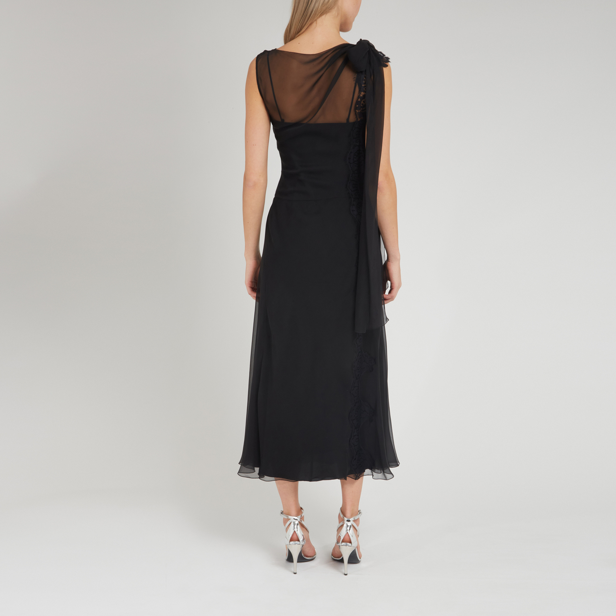 Shop Alberta Ferretti Sheer Silk Midi Dress In Black
