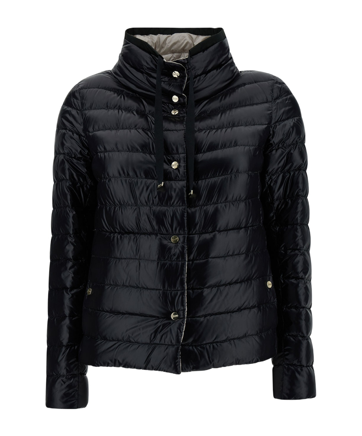 Herno Black And White Reversible Down Jacket With Funnel Neck In Polyamide Woman In Black